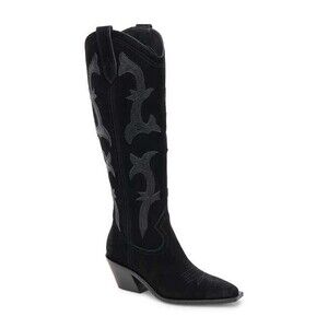 New  Dolce Vita Samare Western Cowgirl Boot Women Suede Leather Onyx Black 12